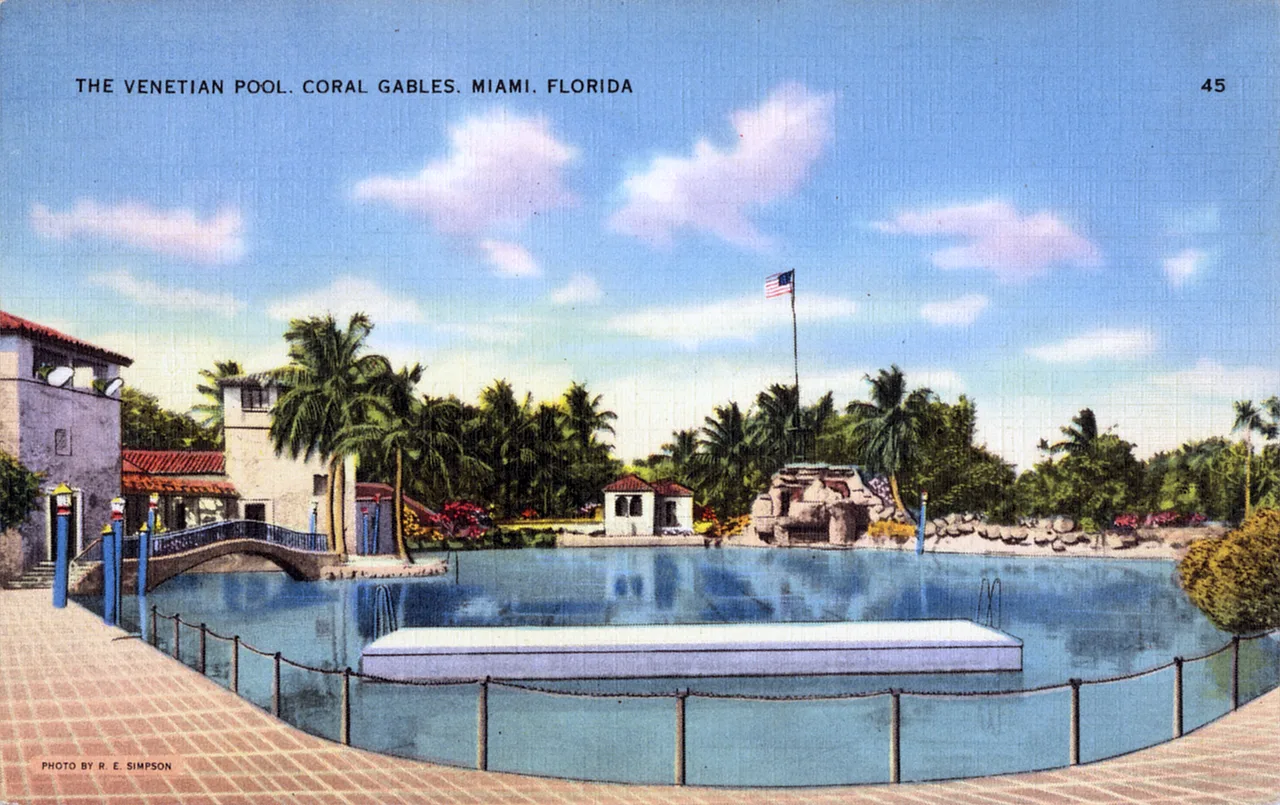 Carte postale vintage de la Venetian Pool de Coral Gables